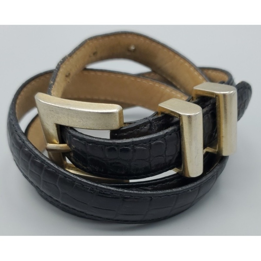 Kenneth Cole New York Calfskin Leather Croc Embossed Belt Gold Buckle Ladies Lrg